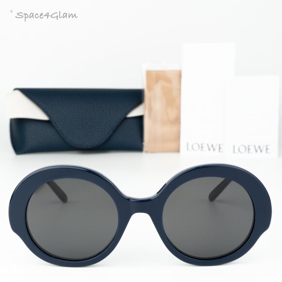 BRAND NEW Loewe LW40135I SLIM 90A Shiny Blue Smoke Round Women Sunglasses - Picture 3 of 8